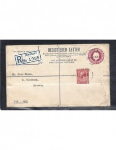 Sobre entero postal certificado Gran Bretaña Jorge V Gran Bretaña - 1931 a 1950.