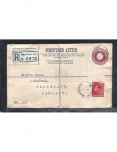 Sobre entero postal certificado Gran Bretaña Jorge V taladros Gran Bretaña - 1931 a 1950.