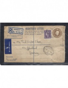 Sobre entero postal certificado y aéreo Gran Bretaña Jorge VI Gran Bretaña - 1931 a 1950.
