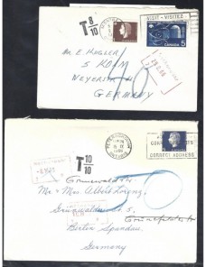 Dos cartas Canadá marcas de tasas Otros Mundial - Desde 1950.
