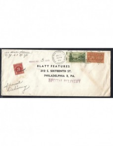 Carta urgente Estados Unidos con sello y marcas de tasas EEUU - Desde 1950.