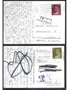Cuatro tarjetas postales España marcas de tasa España - Desde 1950.