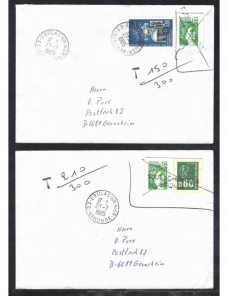 Dos cartas Francia franqueo irregular y marca de tasa Francia - Desde 1950.