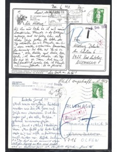 Cuatro tarjetas postales Francia marca de tasa Francia - Desde 1950.