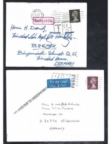 Tres cartas Gran Bretaña marcas de tasa Gran Bretaña - Desde 1950.
