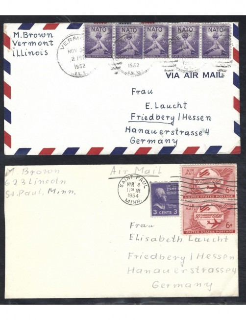Seis cartas correo aéreo Estados Unidos EEUU - Desde 1950.
