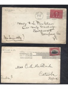 Dos cartas Estados Unidos matasellos rodillo EEUU - 1900 a 1930.