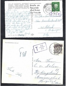 Cuatro tarjetas postales ilustradas Alemania marcas de tasa Alemania - Desde 1950.