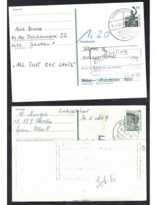 Dos tarjetas entero postales Alemania marca de devolución Alemania - Desde 1950.