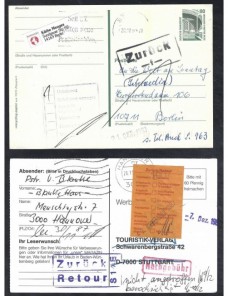 Dos tarjetas postales Alemania marcas de devolución Alemania - Desde 1950.