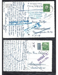 Dos tarjetas postales Alemania marcas de devolución Alemania - Desde 1950.