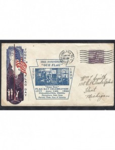 Carta Estados Unidos con ilustración y marca Día de la Bandera EEUU - 1931 a 1950.