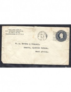 Sobre entero postal comercial Estados Unidos a Guinea Española EEUU - 1931 a 1950.