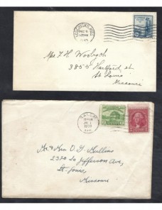 Tres cartas Estados Unidos matasellos de rodillo EEUU - 1931 a 1950.