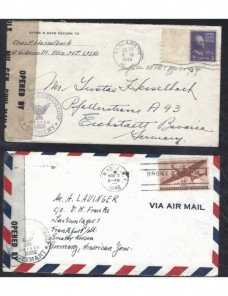 Dos cartas Estados Unidos censura militar Alemania bizona EEUU - 1931 a 1950.