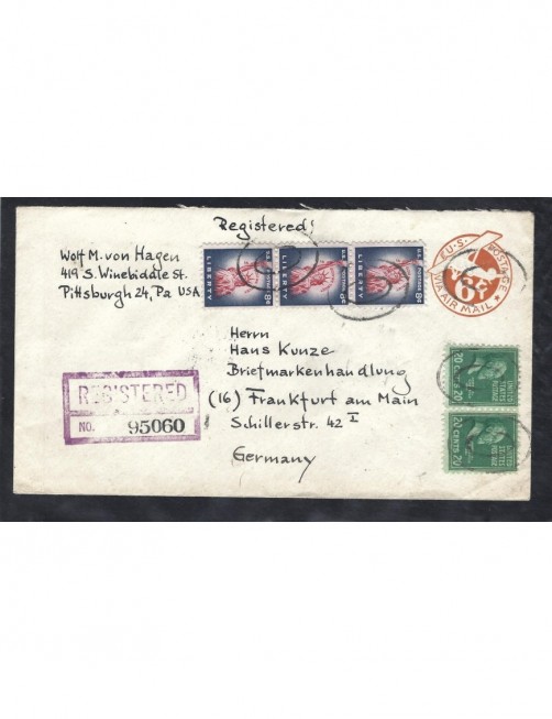 Sobre entero postal correo aéreo Estados Unidos certificado EEUU - Desde 1950.