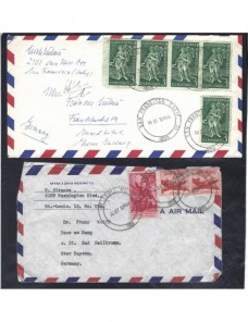 Dos cartas correo aéreo Estados Unidos EEUU - Desde 1950.