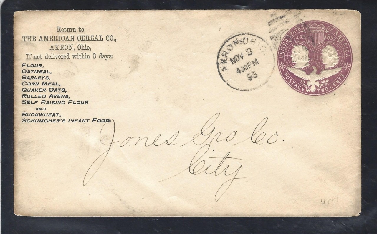 Sobre entero postal Estados Unidos con publicidad EEUU - Siglo XIX.