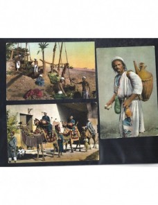 Tres tarjetas postales ilustradas Egipto escenas populares Otros Mundial - 1900 a 1930.