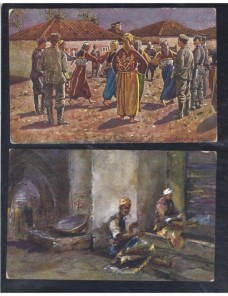 Dos tarjetas postales ilustradas Turquía escenas folkloricas Otros Mundial - 1900 a 1930.