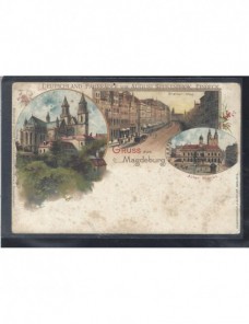 Tarjeta postal ilustrada Alemania Magdeburgo Alemania - Siglo XIX.