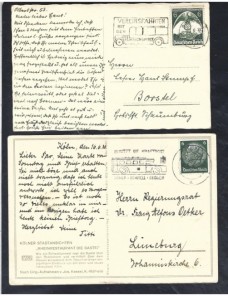 Lote temático. Tema autobuses. Dos tarjetas postales Alemania matasellos Matasellos y franqueos mecánicos.