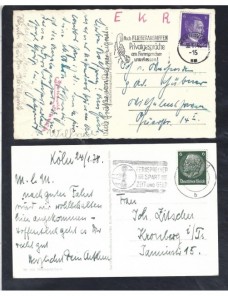 Lote temático. Tema telecomunicaciones. Dos tarjetas postales Alemania matasellos Matasellos y franqueos mecánicos.