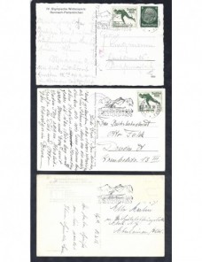 Lote temático. Tema Olimpiadas de invierno. Tres tarjetas postales Alemania Matasellos y franqueos mecánicos.