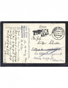 Tarjeta postal ilustrada Alemania correo de campaña II G. M. marca devolución Potencias del eje - II Guerra Mundial.