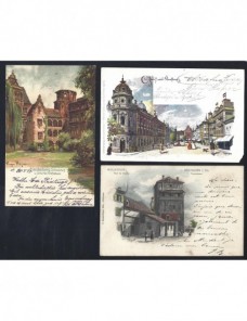 Tres tarjetas postales ilustradas Alemania a color Alemania - Siglo XIX.
