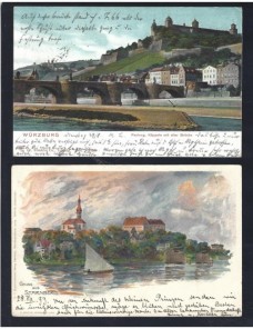 Dos tarjetas postales ilustradas Alemania a color Alemania - Siglo XIX.