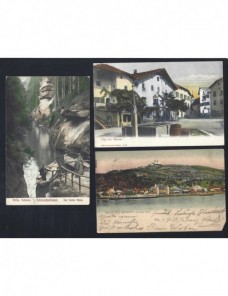 Tres tarjetas postales ilustradas Austria coloreadas Otros Europa - Siglo XIX.