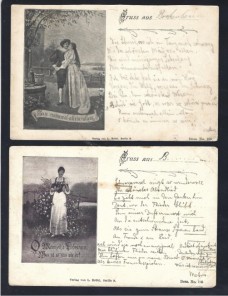 Dos tarjetas postales ilustradas Alemania escenas románticas Alemania - Siglo XIX.