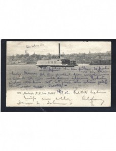 Tarjeta postal ilustrada Estados Unidos transbordador fluvial EEUU - 1900 a 1930.
