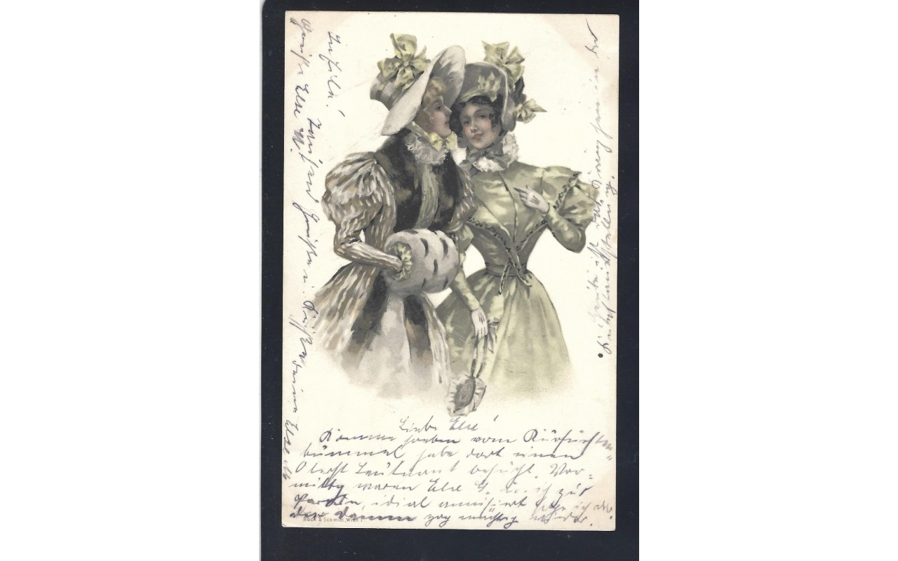 Tarjeta postal ilustrada Alemania señoritas Alemania - Siglo XIX.