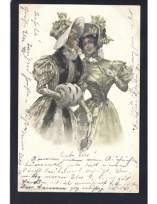 Tarjeta postal ilustrada Alemania señoritas Alemania - Siglo XIX.