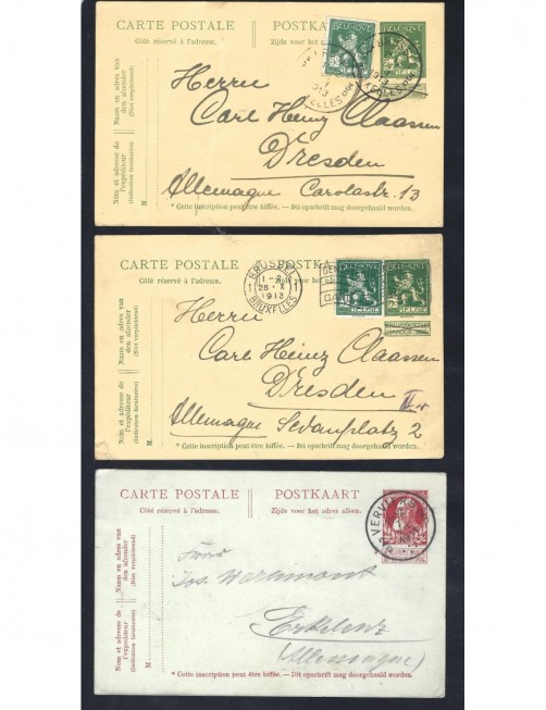 Tres tarjetas entero postales Bélgica Otros Europa - 1900 a 1930. Tres tarjetas entero postales Bélgica Otros Europa - 1900 a 1930.