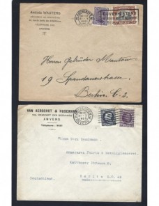 Dos cartas Bélgica matasellos de rodillo especiales Otros Europa - 1900 a 1930.