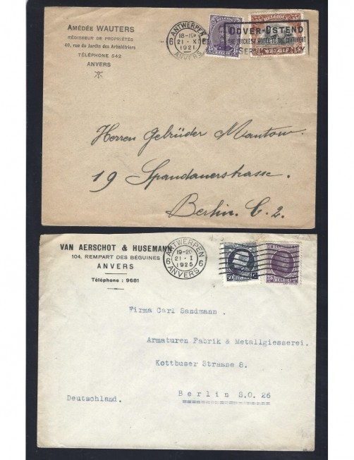 Dos cartas Bélgica matasellos de rodillo especiales Otros Europa - 1900 a 1930. Dos cartas Bélgica matasellos de rodillo especiales Otros Europa - 1900 a 1930.