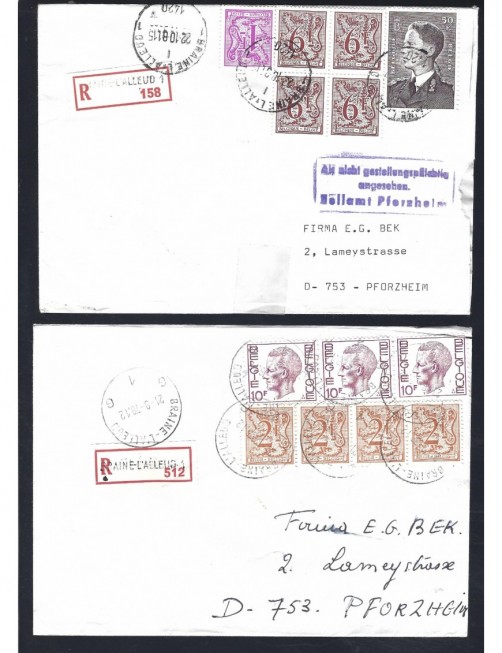 Dos cartas certificadas Bélgica control de aduana Otros Europa - Desde 1950. Dos cartas certificadas Bélgica control de aduana Otros Europa - Desde 1950.