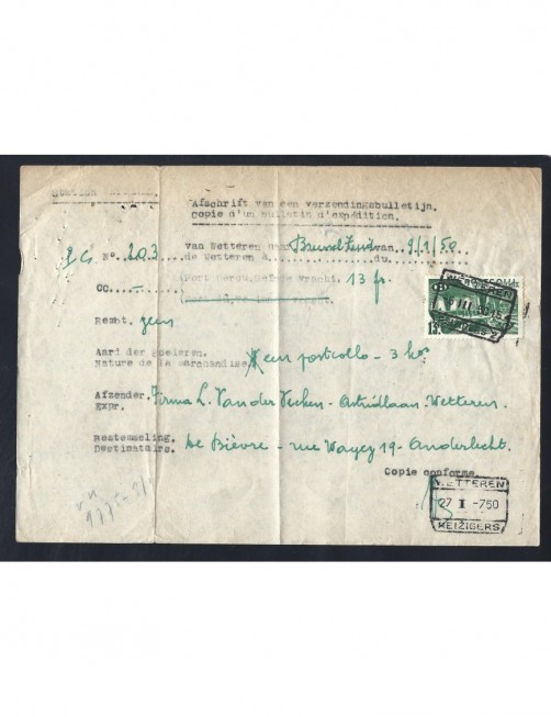 Dos boletines de expedición paquetes postales Bélgica Otros Europa - Desde 1950. Dos boletines de expedición paquetes postales Bélgica Otros Europa - Desde 1950.