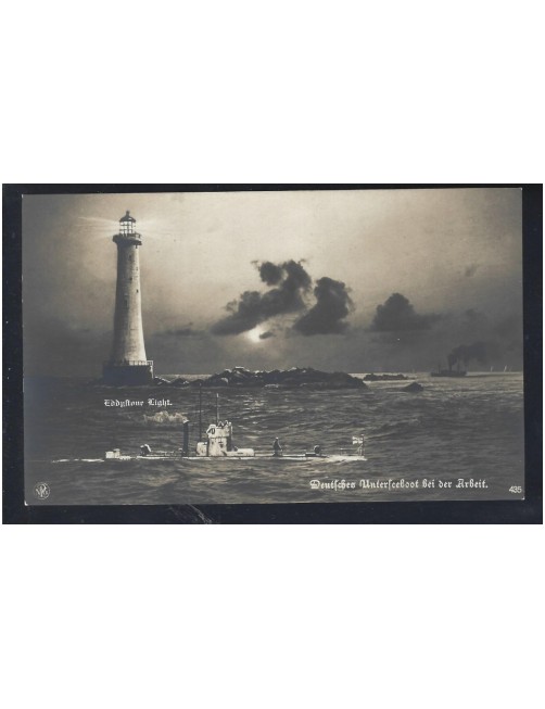 Tarjeta postal ilustrada Alemania I Guerra Mundial submarino y faro Imperios Centrales - I Guerra Mundial. Tarjeta postal ilustrada Alemania I Guerra Mundial submarino y faro Imperios Centrales - I Guerra Mundial.