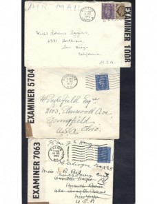Tres cartas Gran Bretaña censura II G.M. Bando Aliado - II Guerra Mundial.