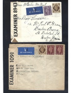 Cuatro cartas correo aéreo Gran Bretaña censura II G.M. Bando Aliado - II Guerra Mundial.