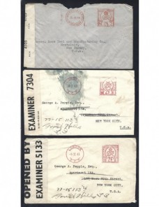Tres cartas Gran Bretaña franqueo mecánico y censura II G.M. Bando Aliado - II Guerra Mundial.