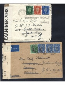 Tres cartas correo aéreo Gran Bretaña censura II G.M. redireccionadas Bando Aliado - II Guerra Mundial.