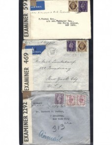 Tres cartas correo aéreo Gran Bretaña censura II G.M. Bando Aliado - II Guerra Mundial.