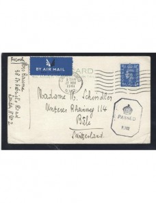 Tarjeta postal Gran Bretañacorreo aéreo y censura II G.M. Bando Aliado - II Guerra Mundial.