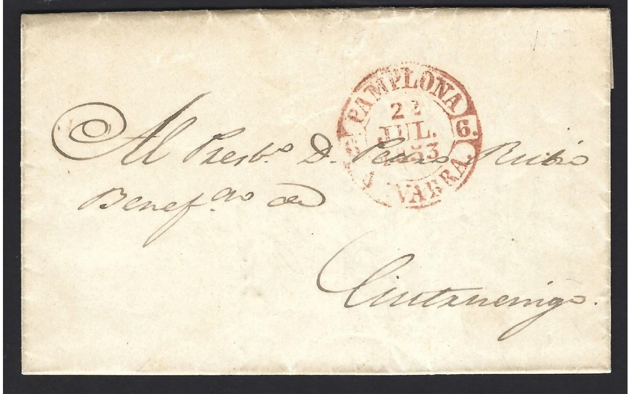 Carta España prefilatelia Pamplona matasellos Baeza España - Siglo XIX.