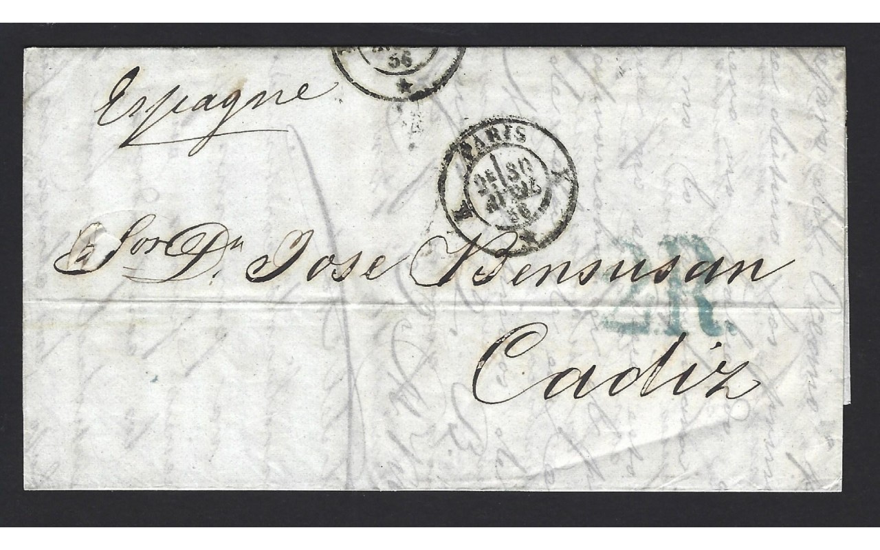 Carta Francia prefilatelia París a Cádiz Francia - Siglo XIX.